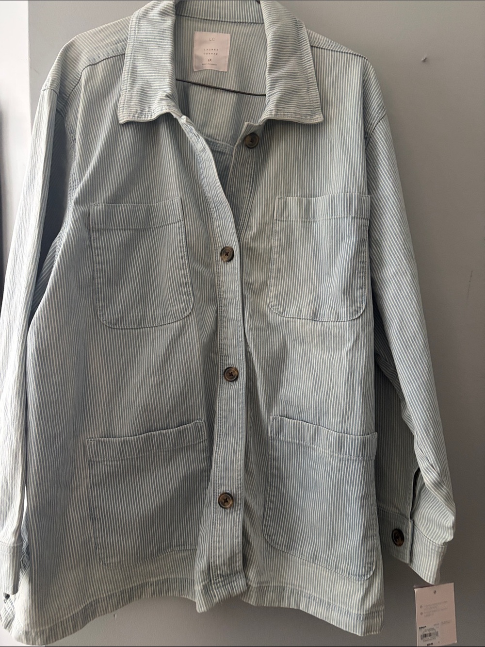LC Lauren Conrad Pale Blue Striped Jean Jacket